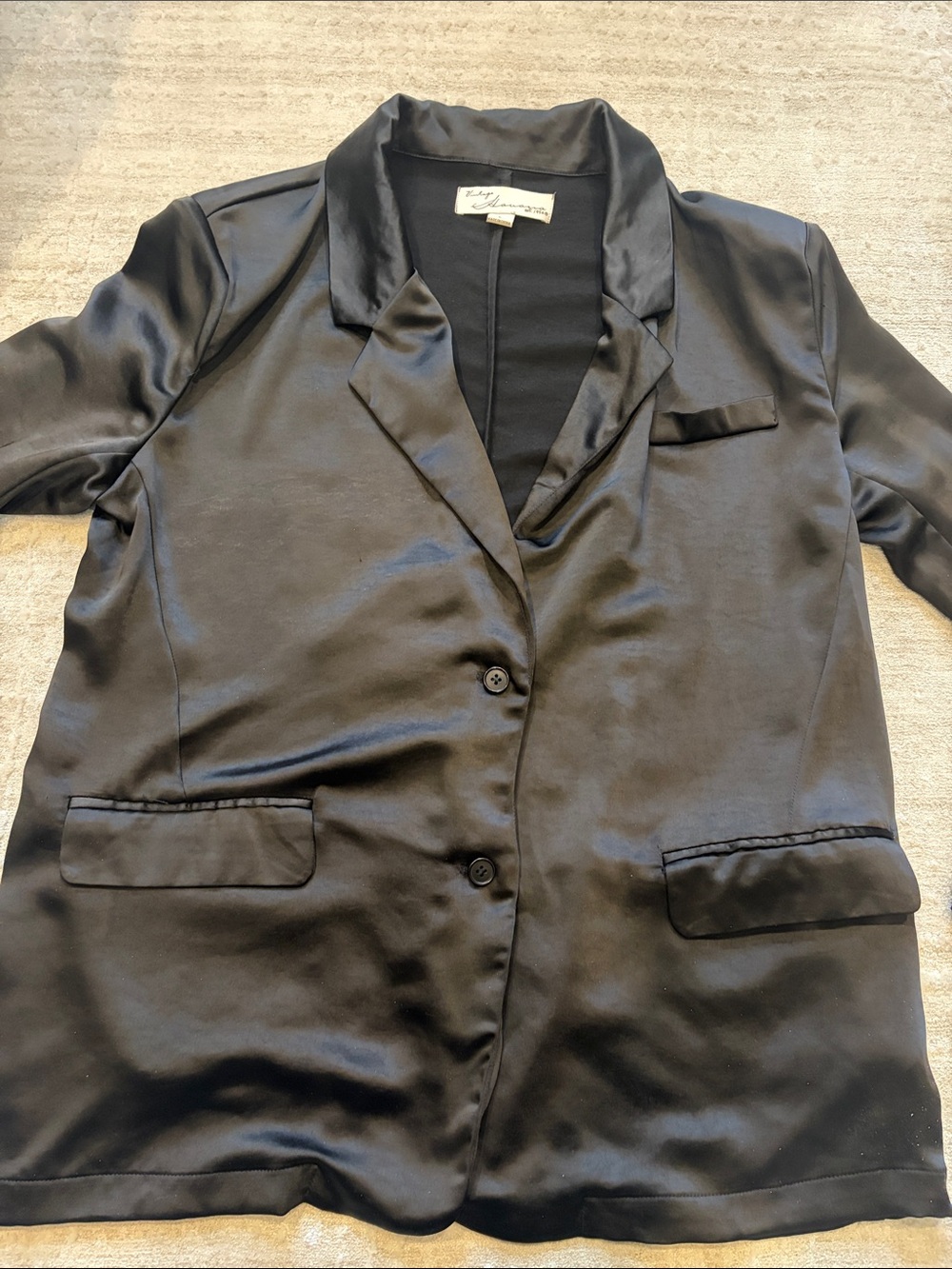 Vintage Havana Black Oversized Satin Blazer Jacket